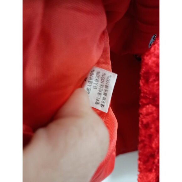 Vintage Jing Xia Womens Chinese Vest Sz Large Red Satin Butterfly Faux Fur Trim - Picture 8 of 10
